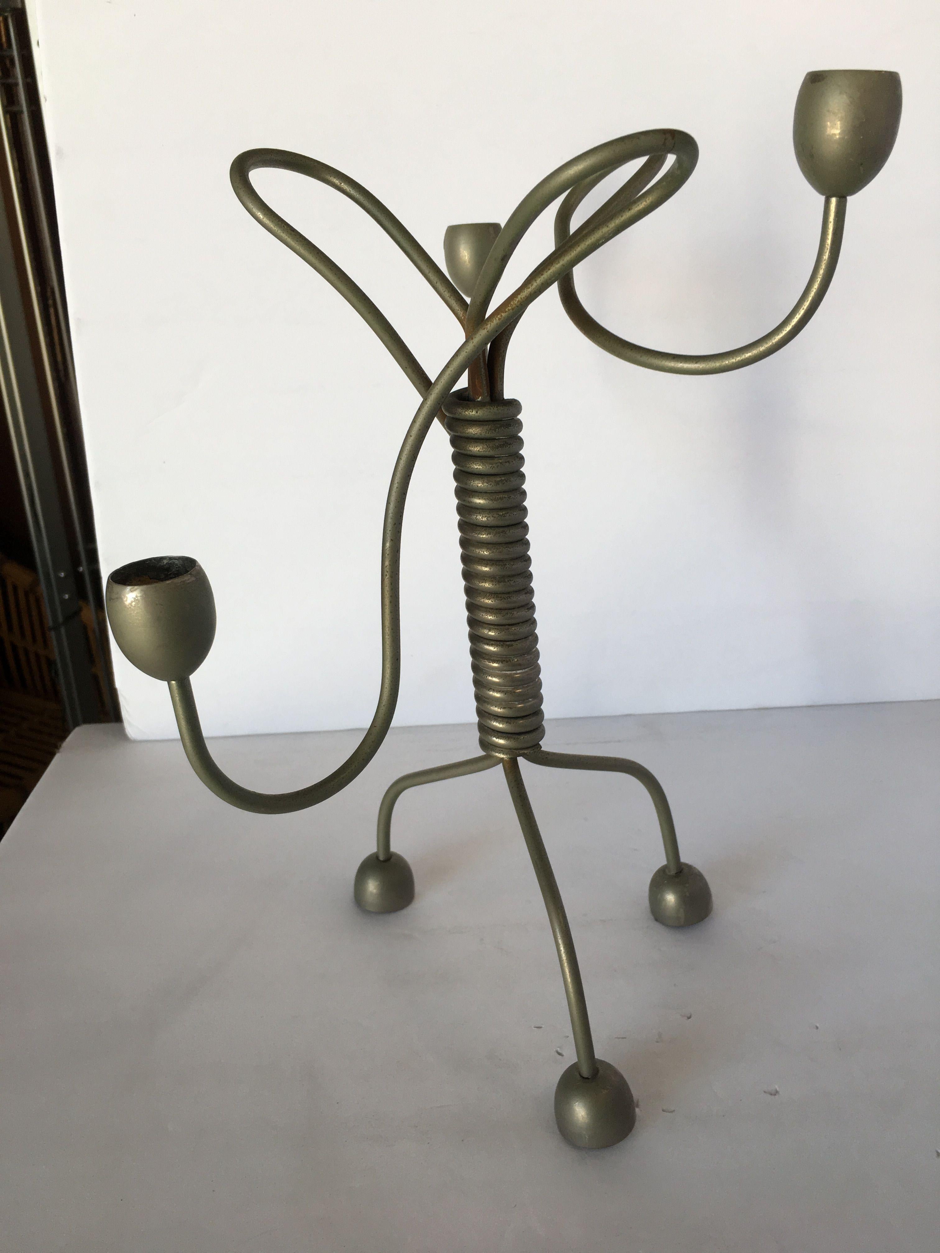 Unsigned Custom Coiled Wire Abstract Candelabra, circa 1960 In Excellent Condition For Sale In Van Nuys, CA