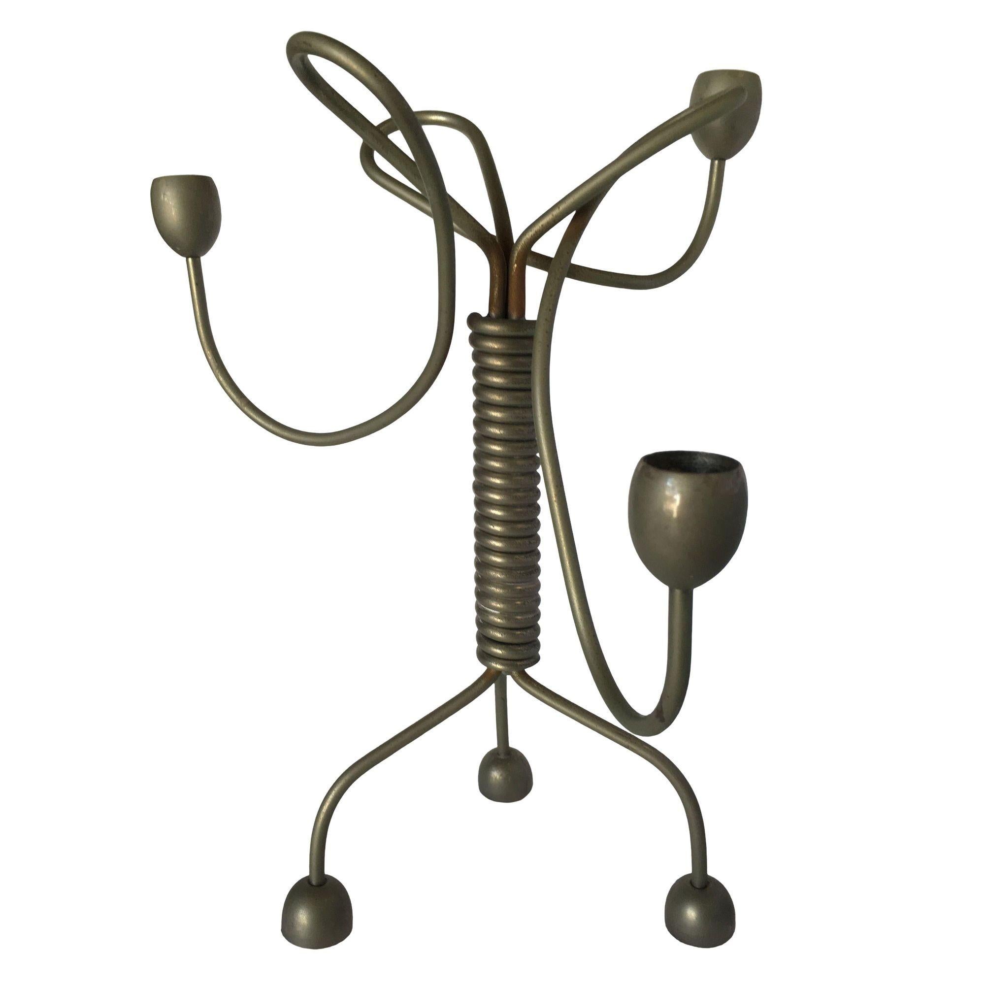 Unsigned Custom Coiled Wire Abstract Candelabra, circa 1960 In Excellent Condition For Sale In Van Nuys, CA