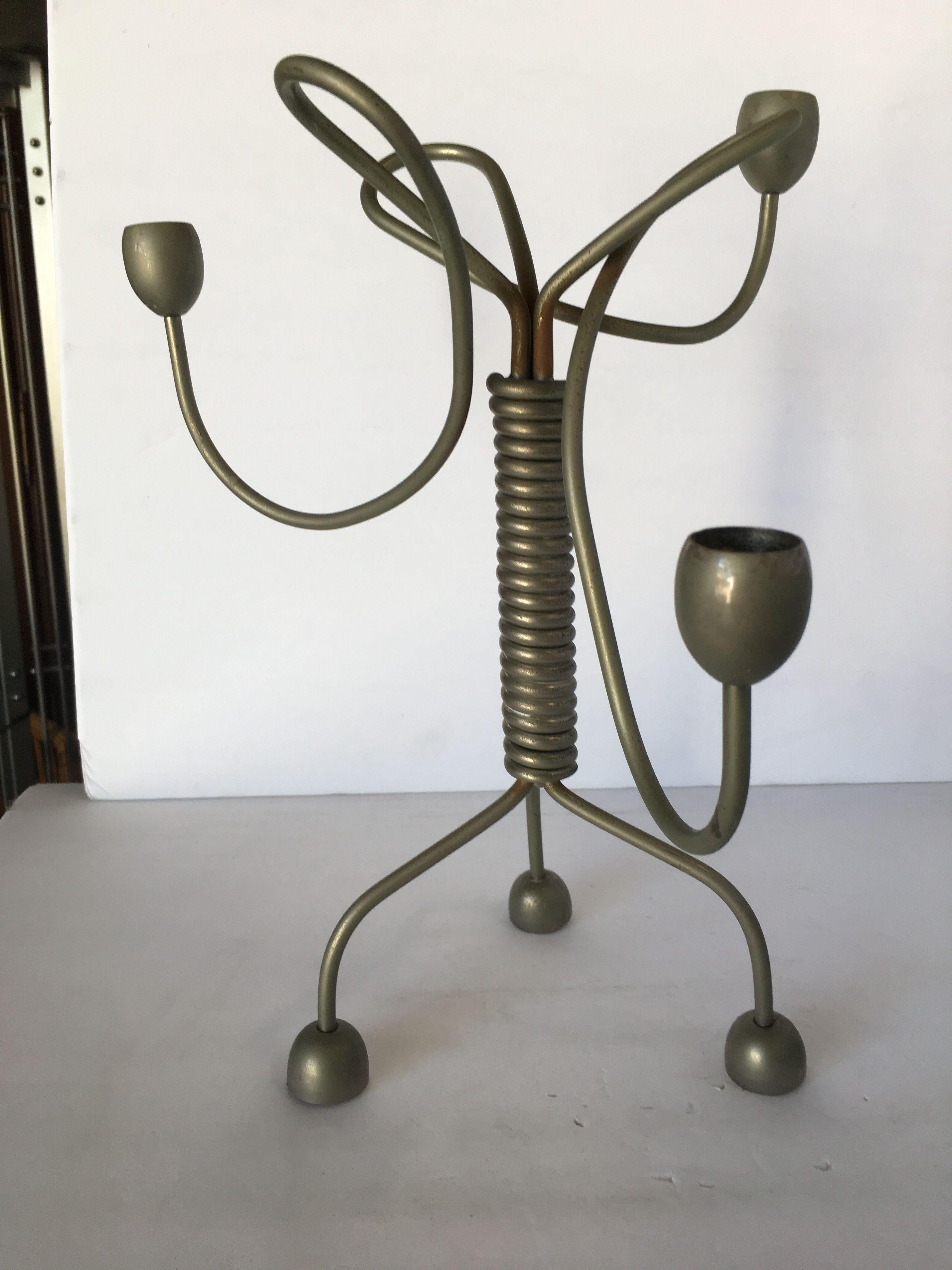 Mid-20th Century Unsigned Custom Coiled Wire Abstract Candelabra, circa 1960 For Sale