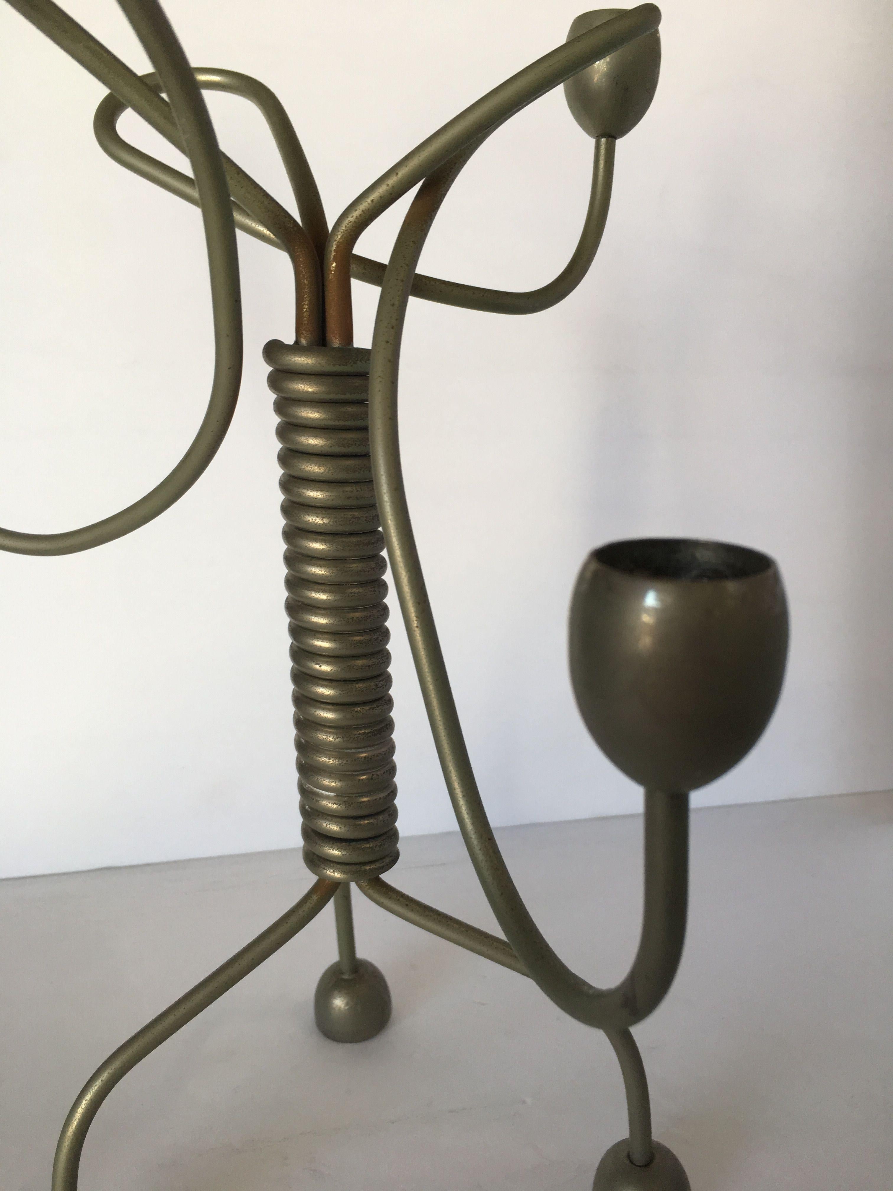 Steel Unsigned Custom Coiled Wire Abstract Candelabra, circa 1960 For Sale