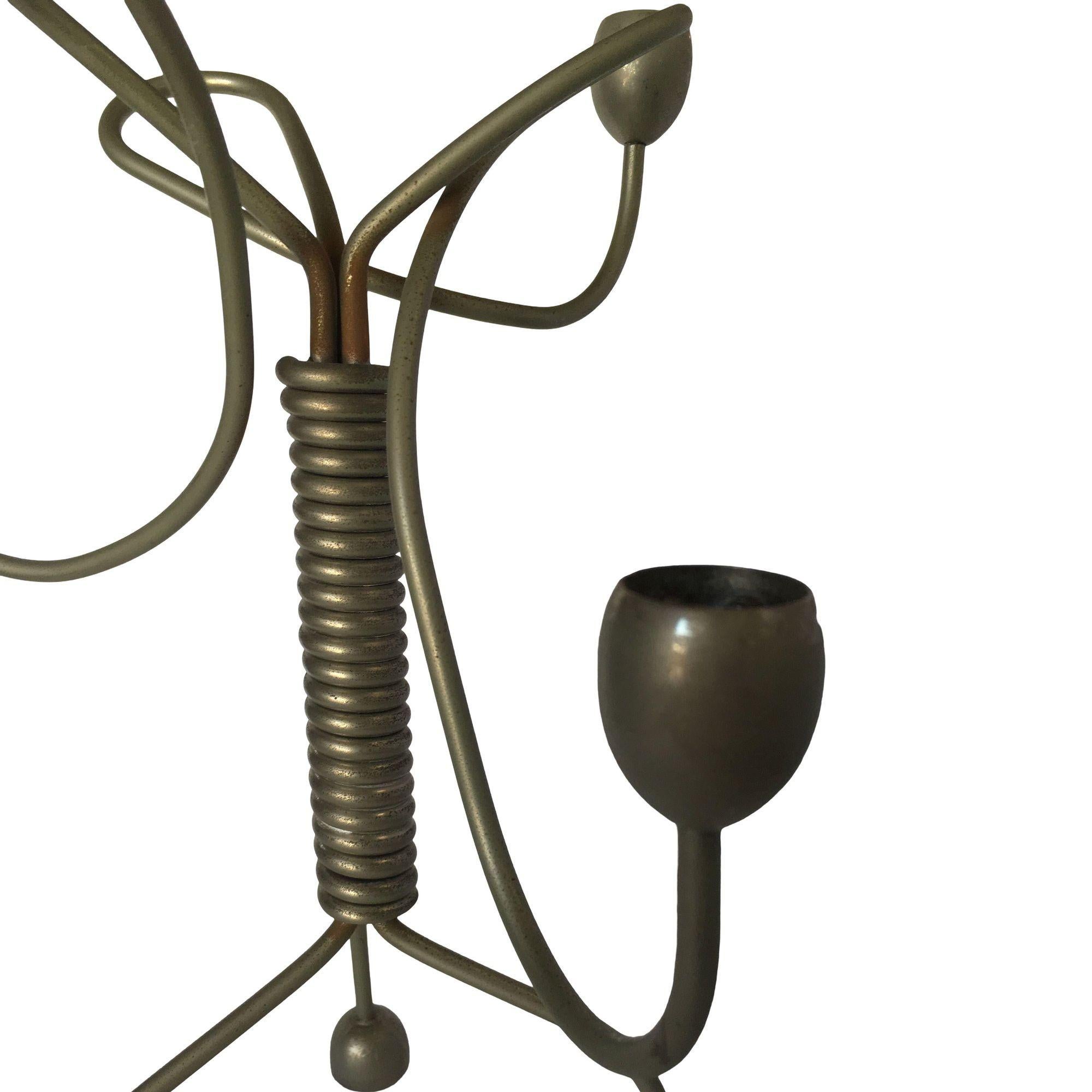 Steel Unsigned Custom Coiled Wire Abstract Candelabra, circa 1960 For Sale