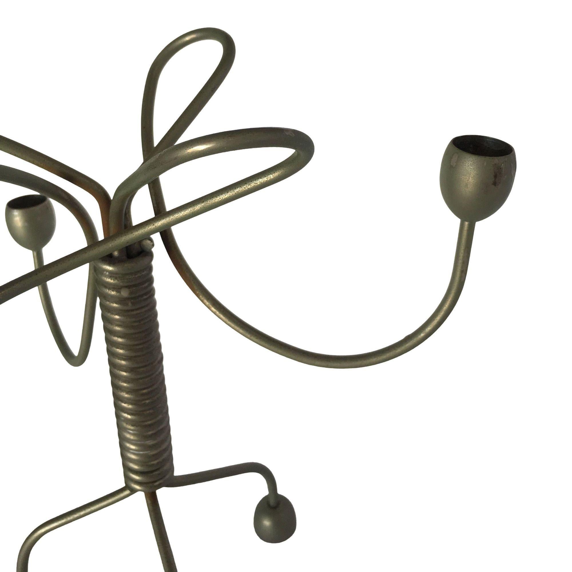 Unsigned Custom Coiled Wire Abstract Candelabra, circa 1960 1