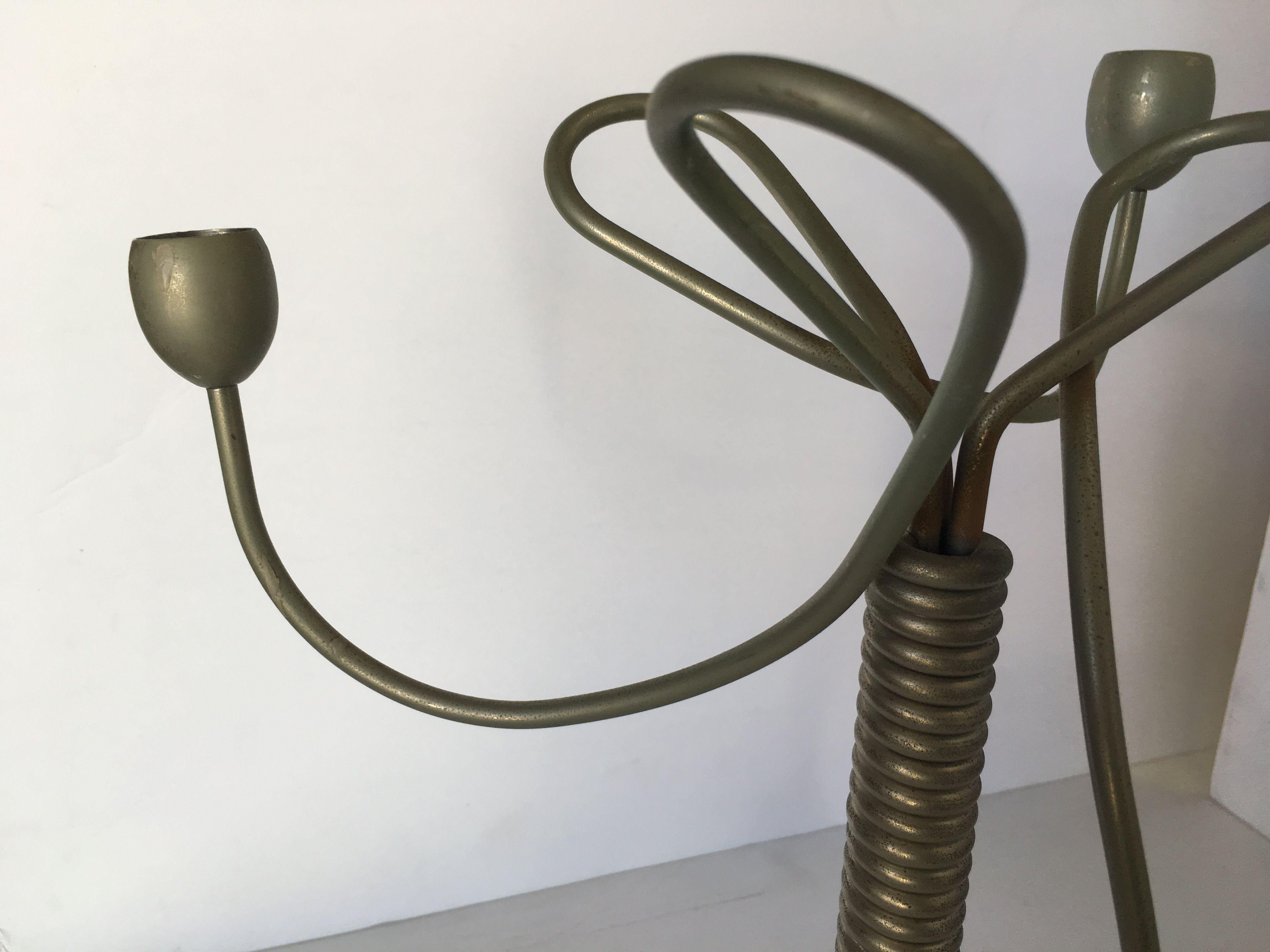 Unsigned Custom Coiled Wire Abstract Candelabra, circa 1960 For Sale 2