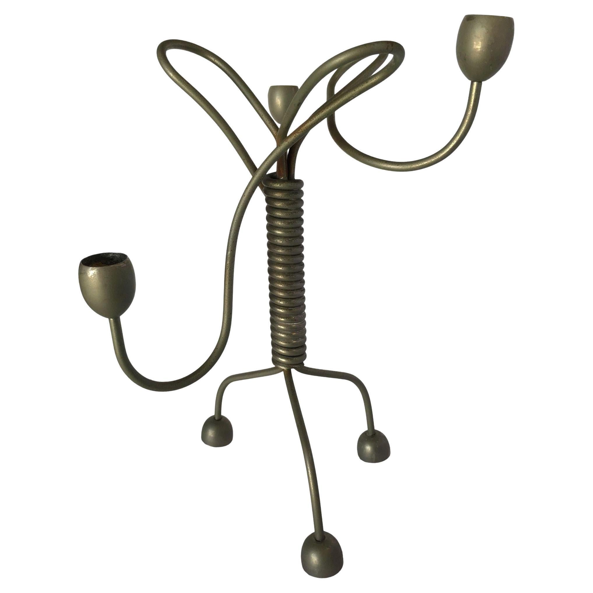 Unsigned Custom Coiled Wire Abstract Candelabra, circa 1960 For Sale