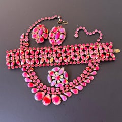 Unsigned Givre Glass Rhinestones Necklace Bracelet Pin 1950's