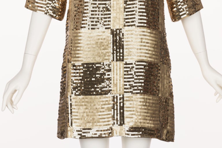 Unsigned Gold Sequin Tunic Mini Dress 1960s Style