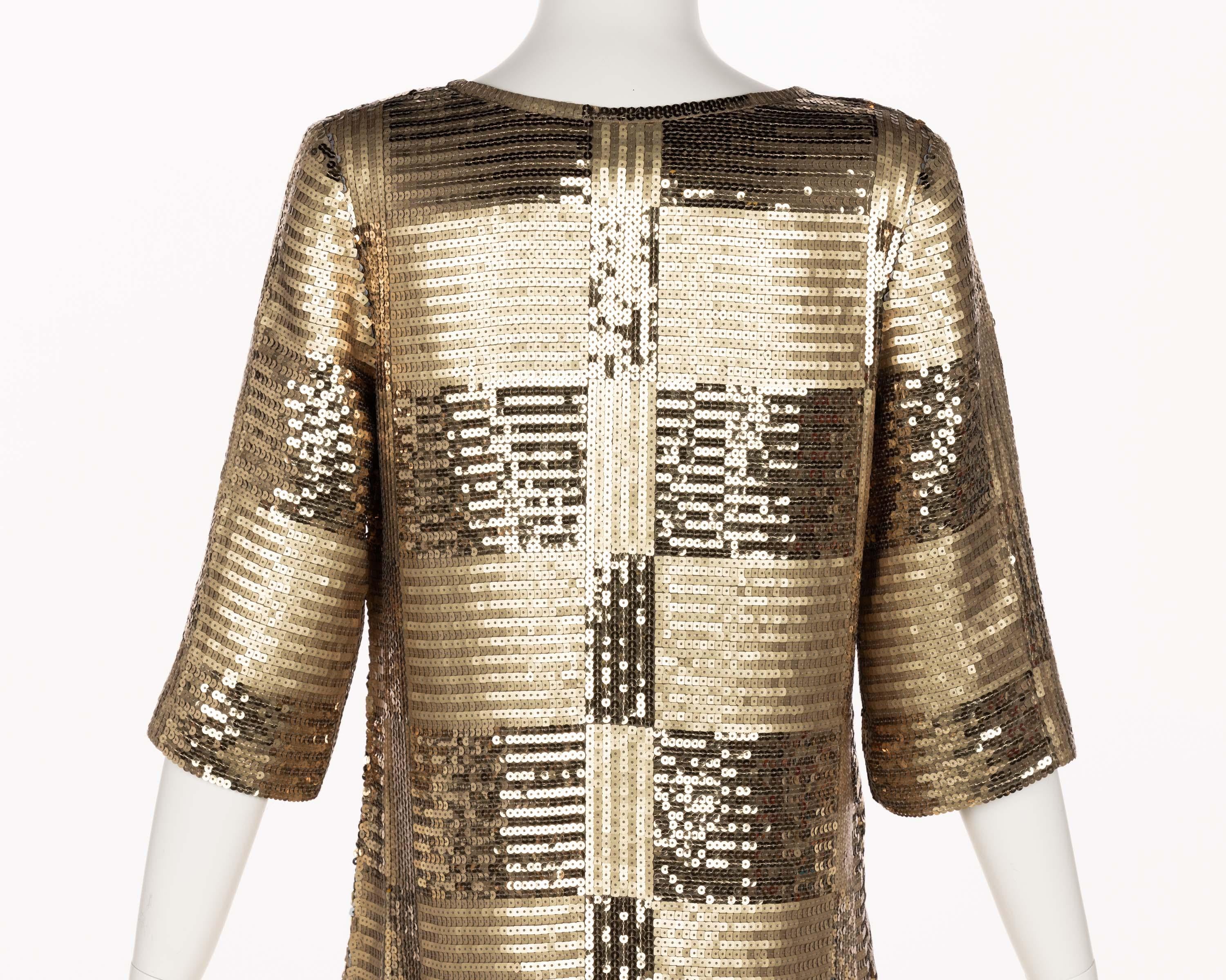 Unsigned Gold Sequin Tunic Mini Dress 1960s Style For Sale 1