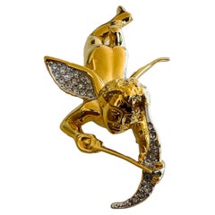 Unsigned Idemaria Rhinestone Gold Plated Cupid Arrow Angel Motif Brooch Pin