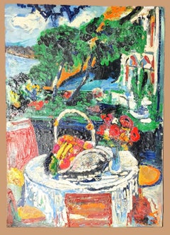 Unsigned Mediterranean Modernist Oil Painting France Mid-20th Century