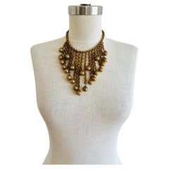 Unsigned Miriam Haskell Heavy Russian Gold Chain Ball Tassel Choker Bib Necklace