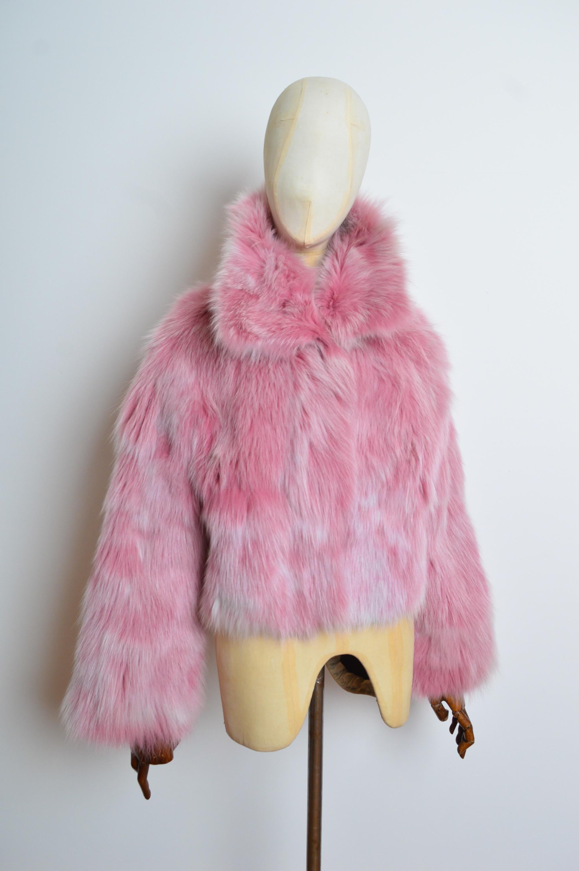 Unsigned Pink Animée Colourful Cartoon and Fox Fur two-way Jacket / Coat For Sale 9