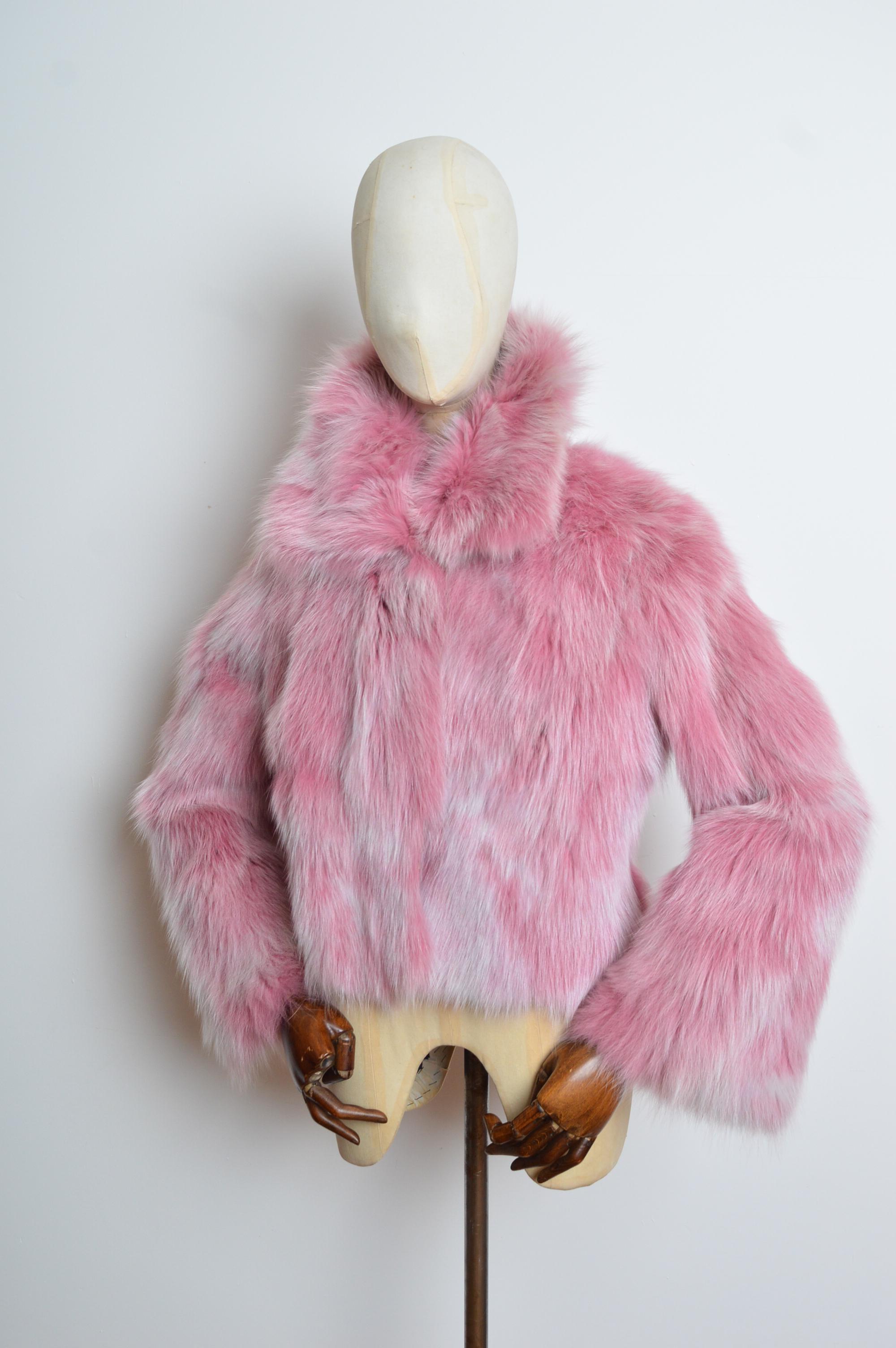Unsigned Pink Animée Colourful Cartoon and Fox Fur two-way Jacket / Coat For Sale 11