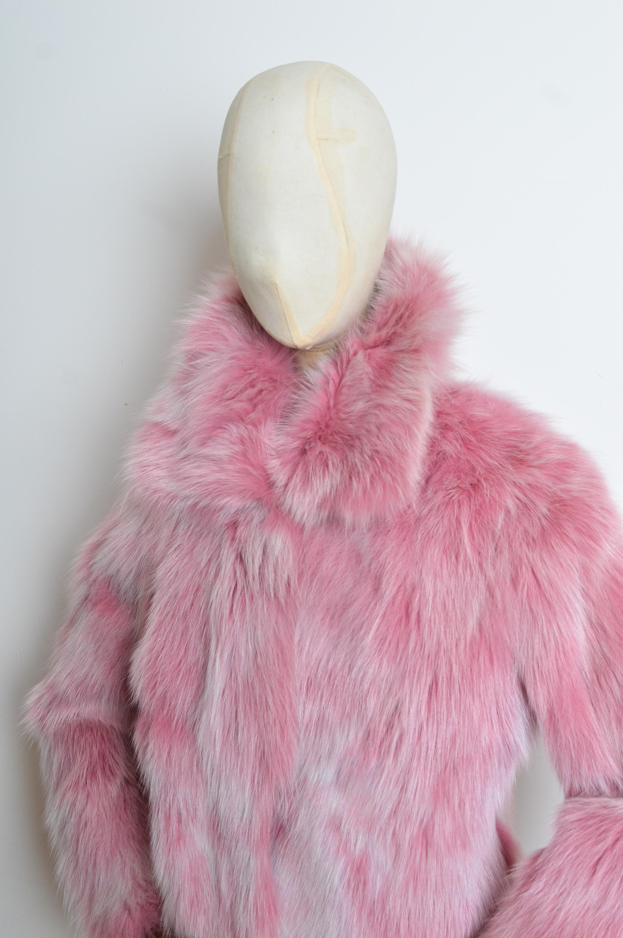 Unsigned Pink Animée Colourful Cartoon and Fox Fur two-way Jacket / Coat For Sale 12
