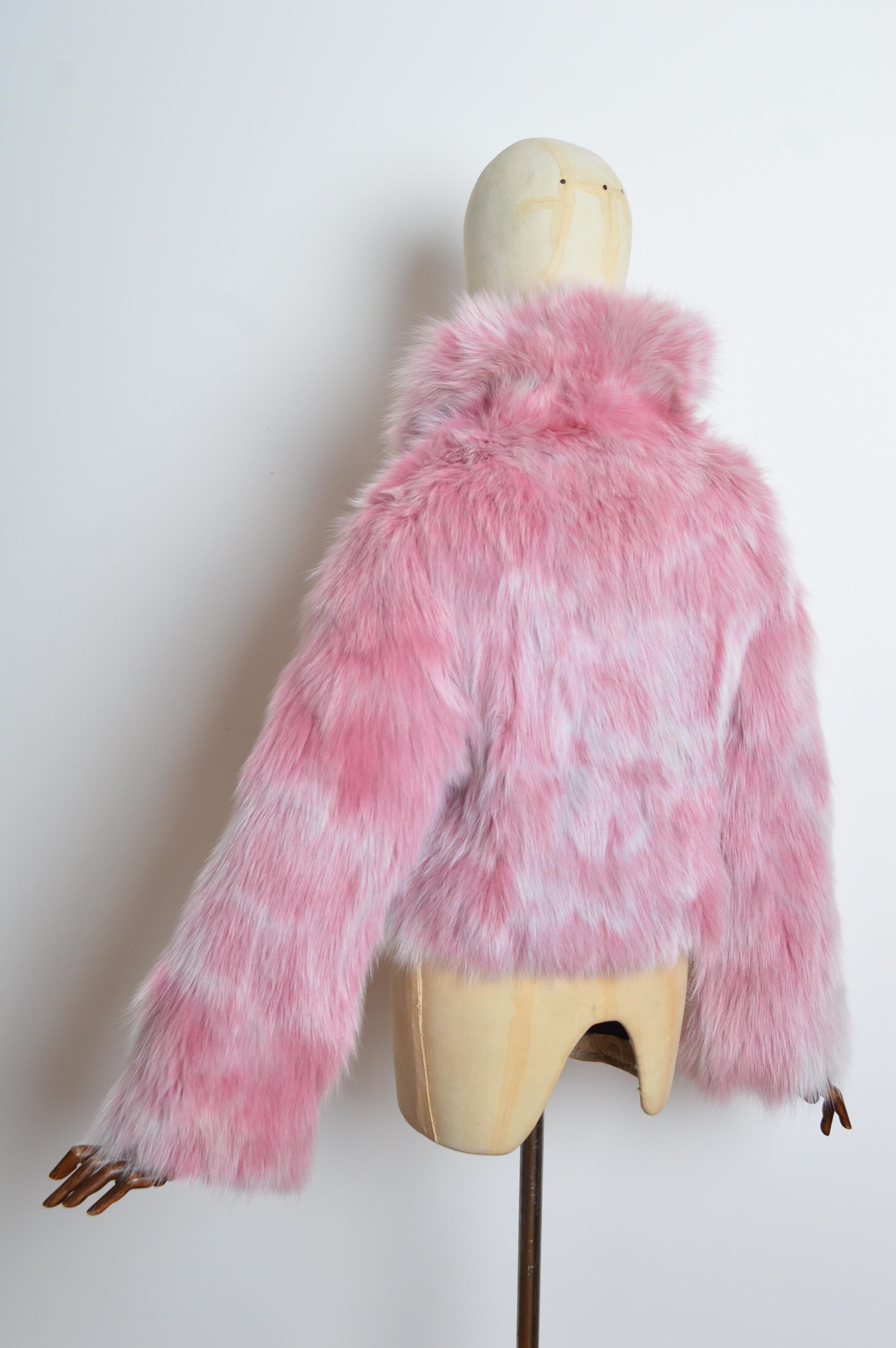 Unsigned Pink Animée Colourful Cartoon and Fox Fur two-way Jacket / Coat For Sale 13