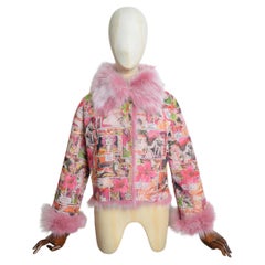Unsigned Pink Animée Colourful Cartoon and Fox Fur two-way Jacket / Coat