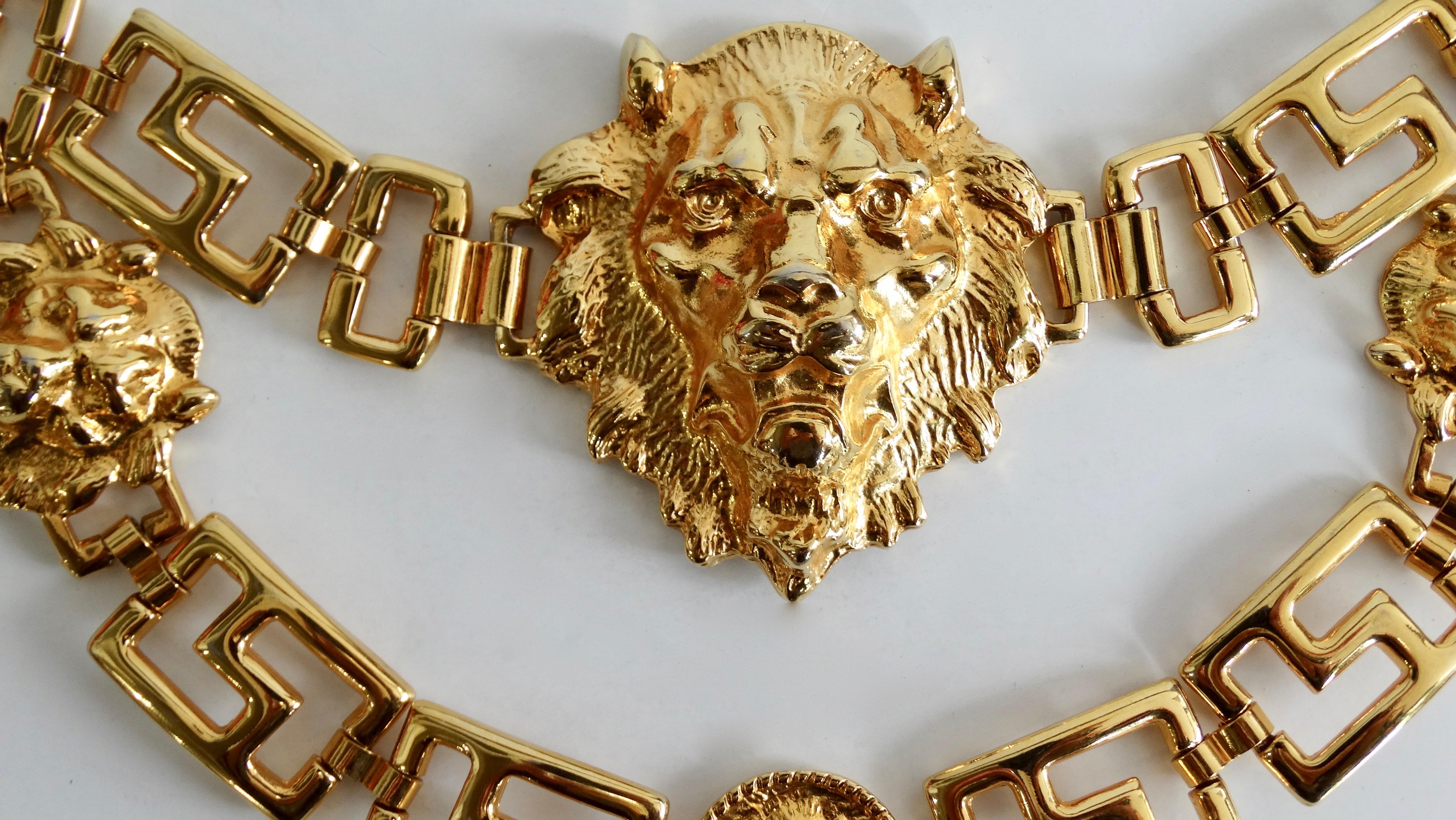 Beige Unsigned Versace Lion Head Drop Chain Belt circa 1980’s