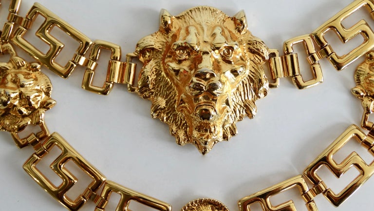 Unsigned Versace Lion Head Drop Chain Belt circa 1980's at 1stDibs