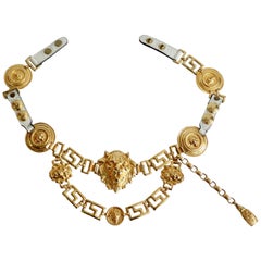 Unsigned Versace Lion Head Drop Chain Belt circa 1980’s