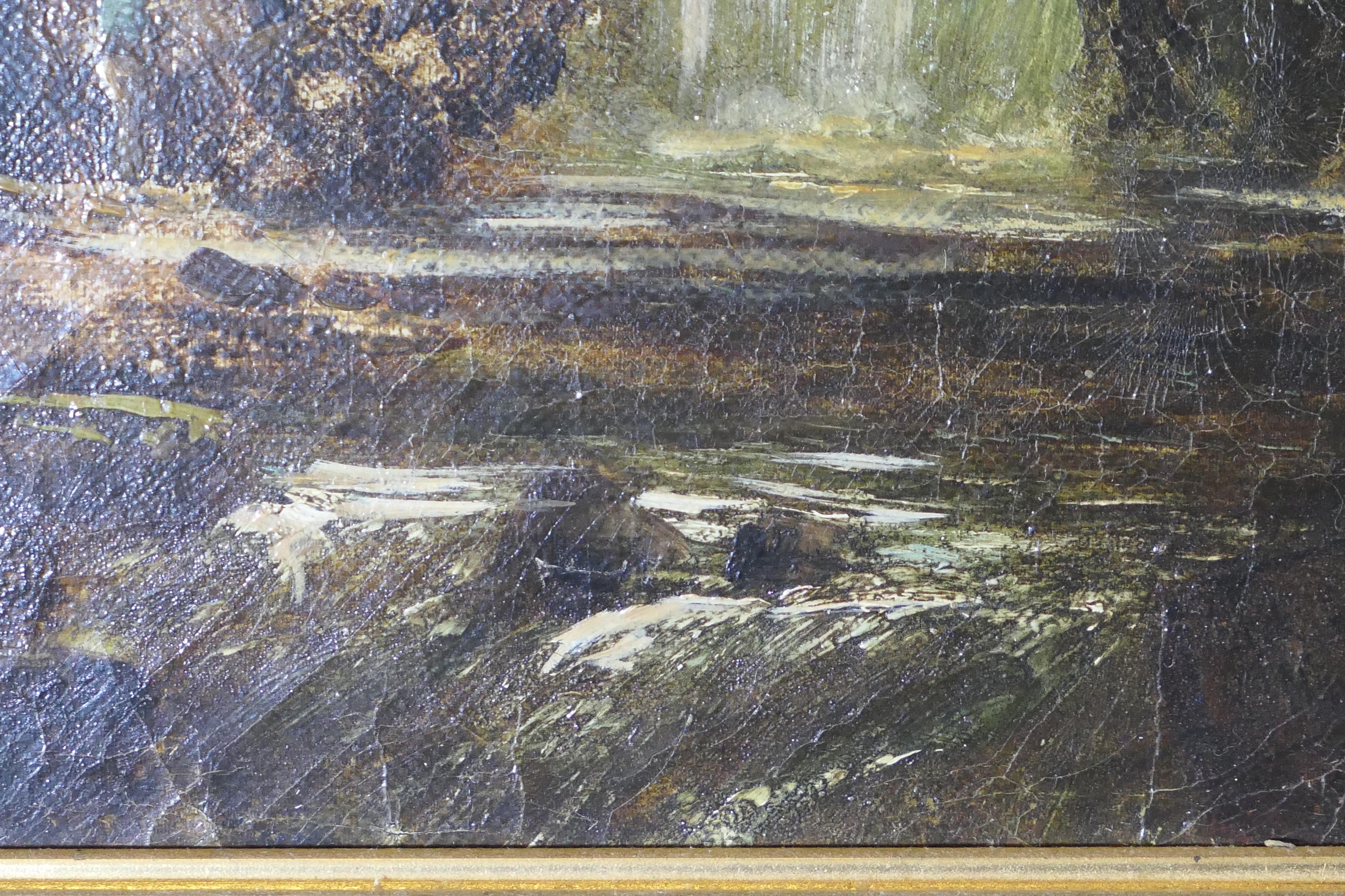 Unsigniertes viktorianisches Ölgemälde eines Wasserfalles (Leinwand) im Angebot