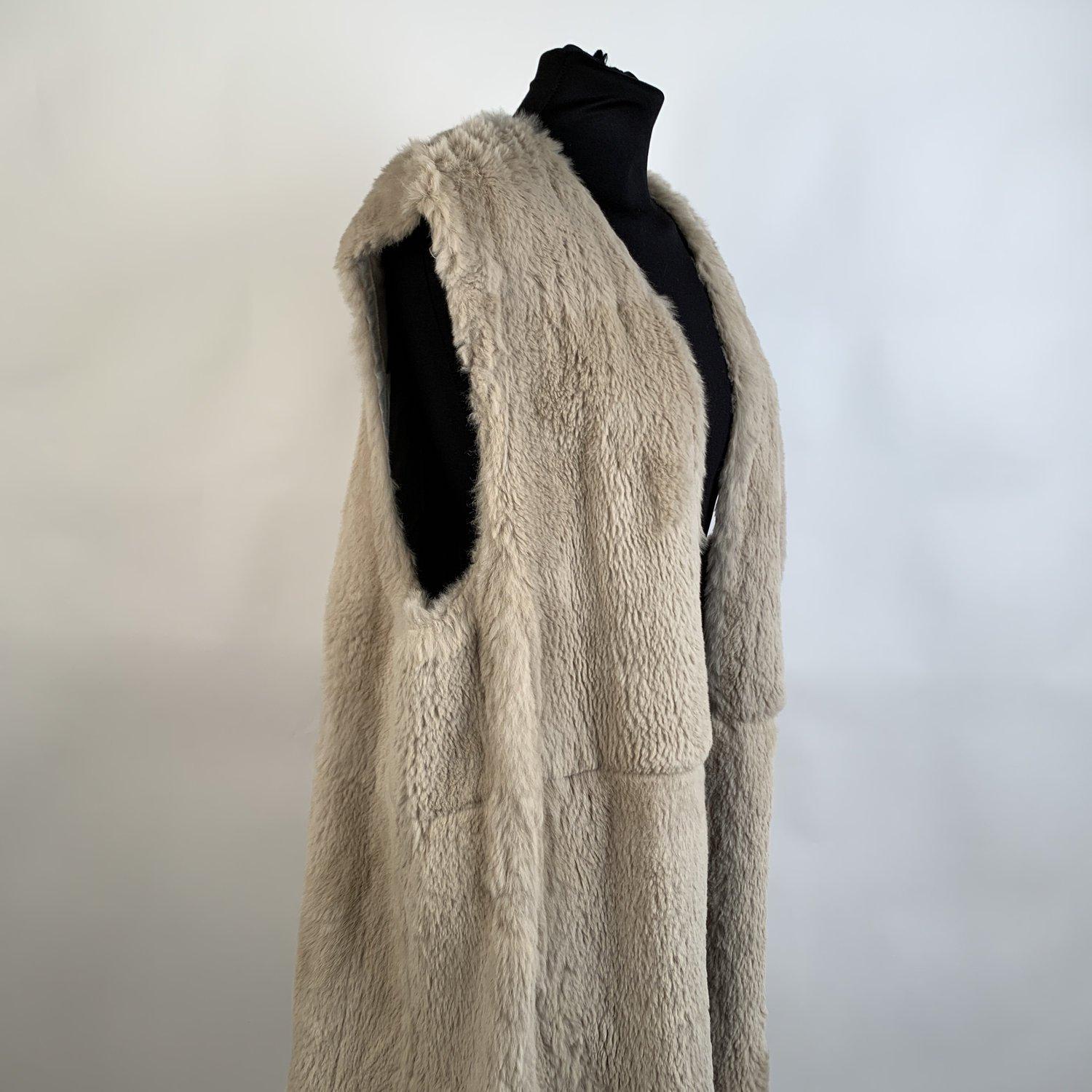 Unsigned Vintage Beige Fox Fur Trim Coat with Removable Lining 2