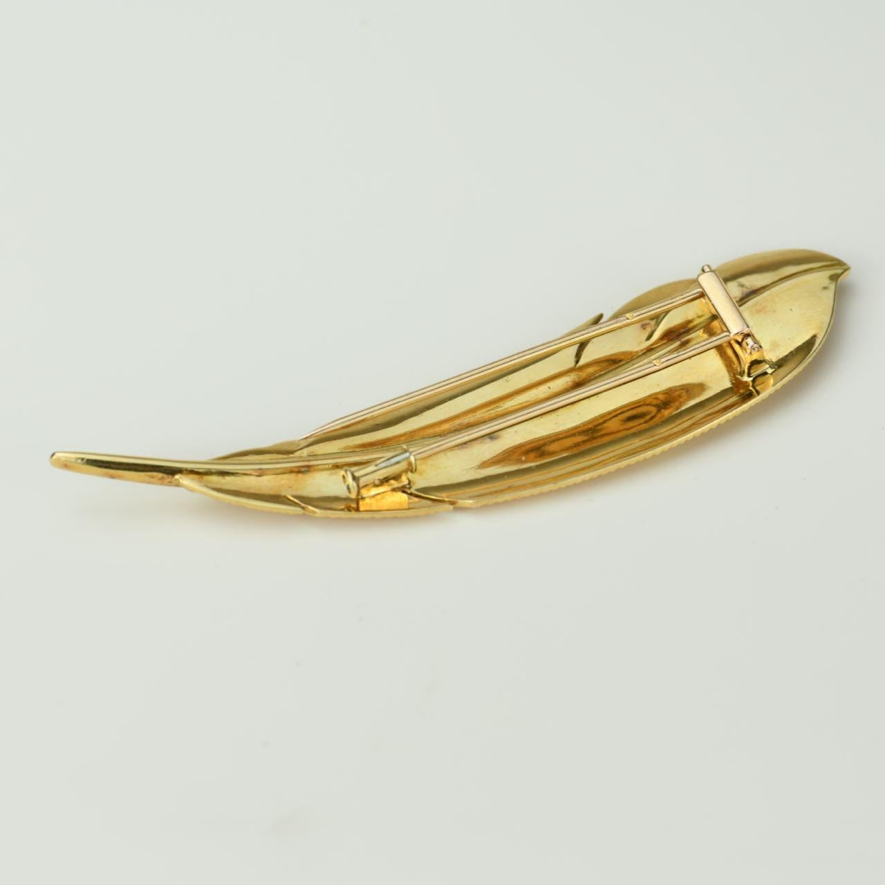 Georges Lenfant Vintage Yellow Gold Feather Brooch 1