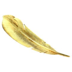 Georges Lenfant Vintage Yellow Gold Feather Brooch