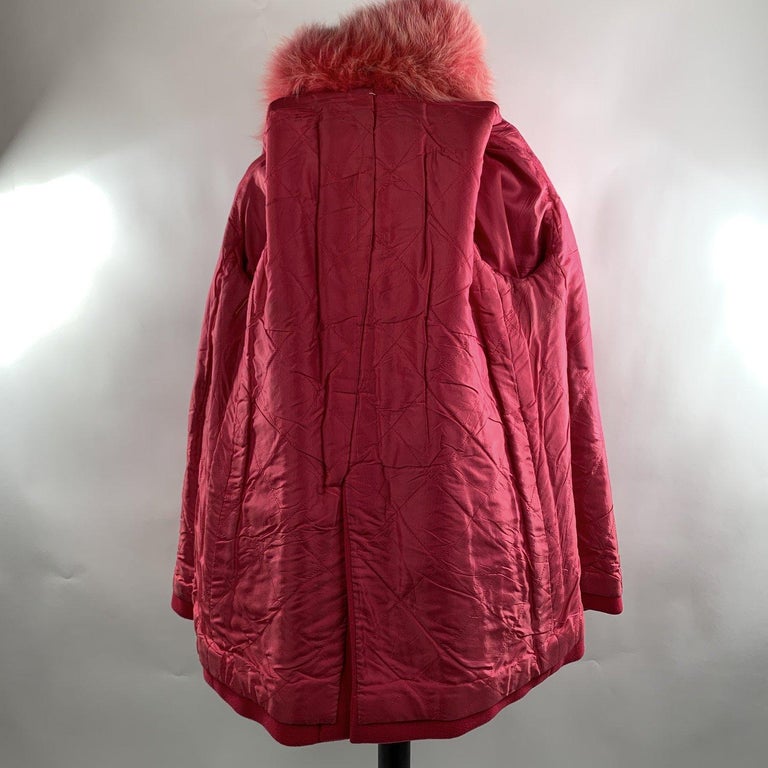 Unsigned Vintage Hot Pink Wool Double Breasted Coat with Fox Fur Trim
