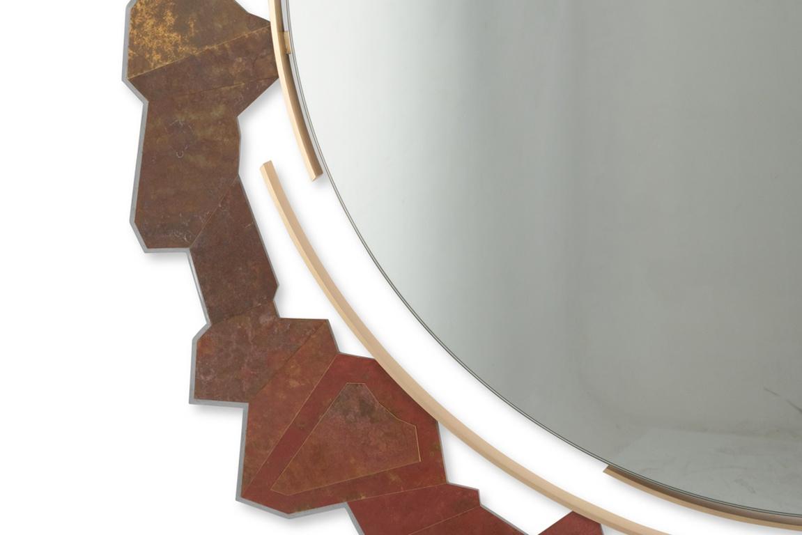 Spiegel aus unstrukturierter Bronze und oxidiertem Messing. Zeitgenössisch. (Französisch) im Angebot