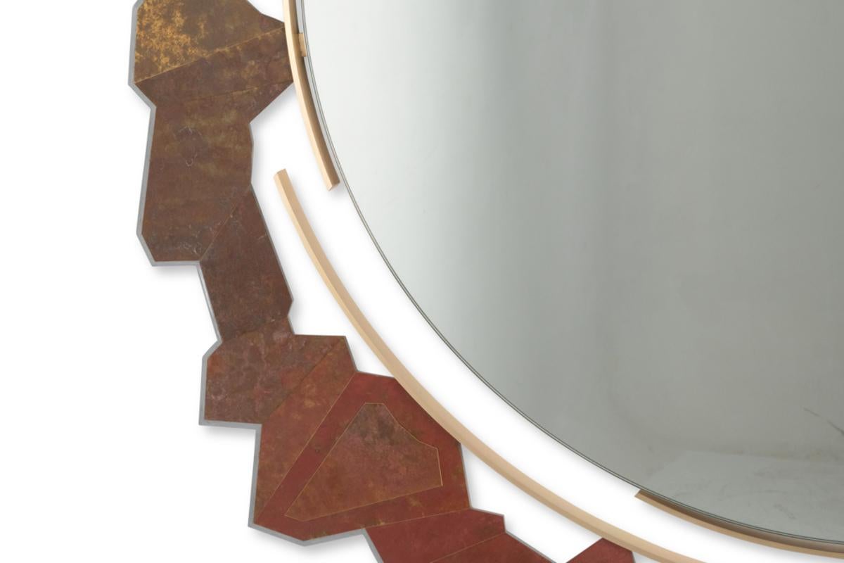 Unstructured bronze and oxidized brass mirror. Contemporary. Francés en venta