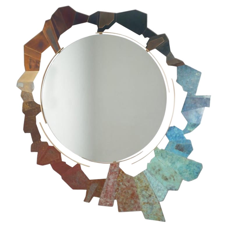 Unstructured bronze and oxidized brass mirror. Contemporary. en venta