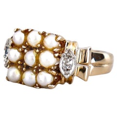 Anello da cocktail Untermeyer & Robbins in stile Mid-Century Modern, in oro 14 carati, con perla e diamanti