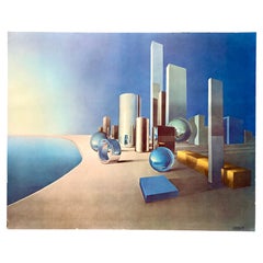 Affiche « Until Now » représentant un paysage urbain surréaliste, par Ralph Hertle, 1970
