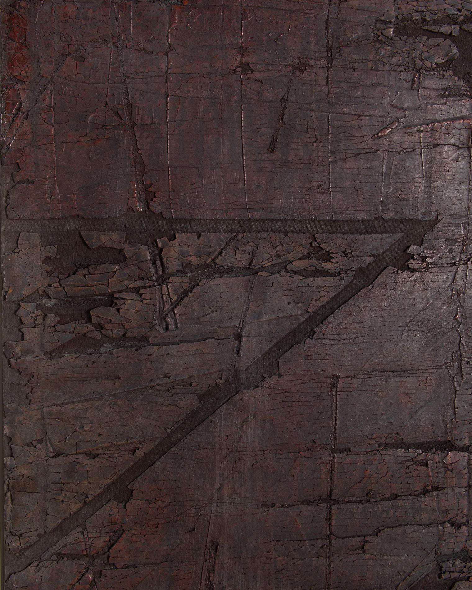 A textural mixed-media painting by American Contemporary artist, Harry Bouras. Oil and plaster on canvas, signed en verso, titled, dated 7-77, unframed.

Harry Bouras was an internationally known artist, critic, teacher, and host of a weekly