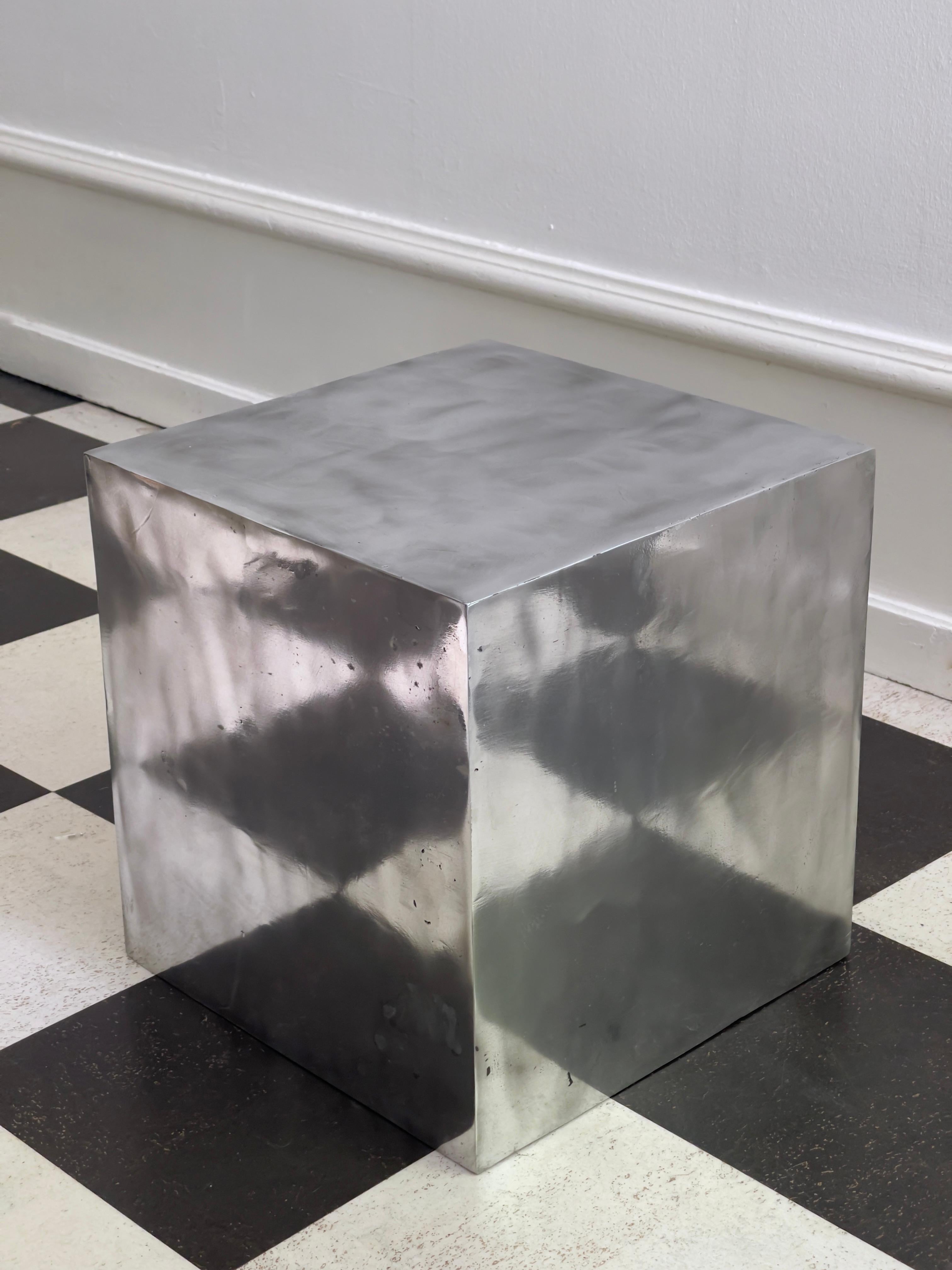 Danish Contemporary sculpture. Cube in hand polished cast aluminium 2011. Edition of 6. For Sale