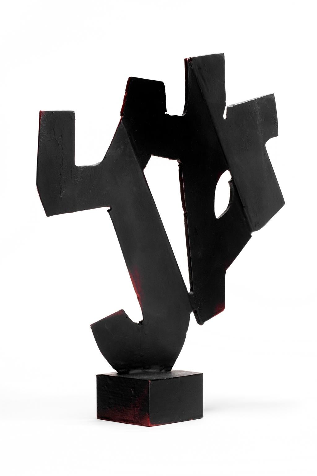 American Tony Rosenthal Abstract Sculpture Blackened Steel Red Blushes For Sale