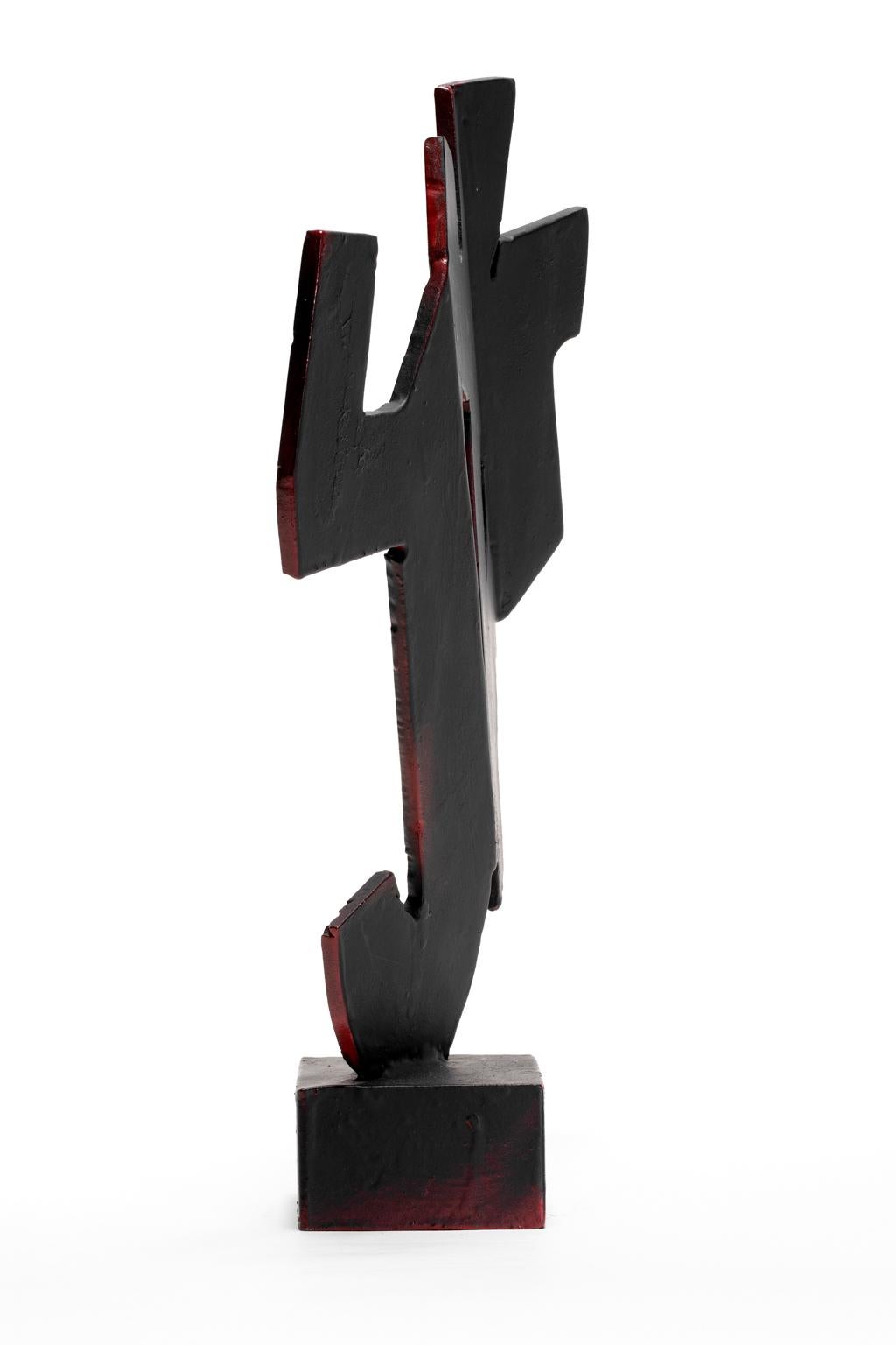 Welded Tony Rosenthal Abstract Sculpture Blackened Steel Red Blushes For Sale