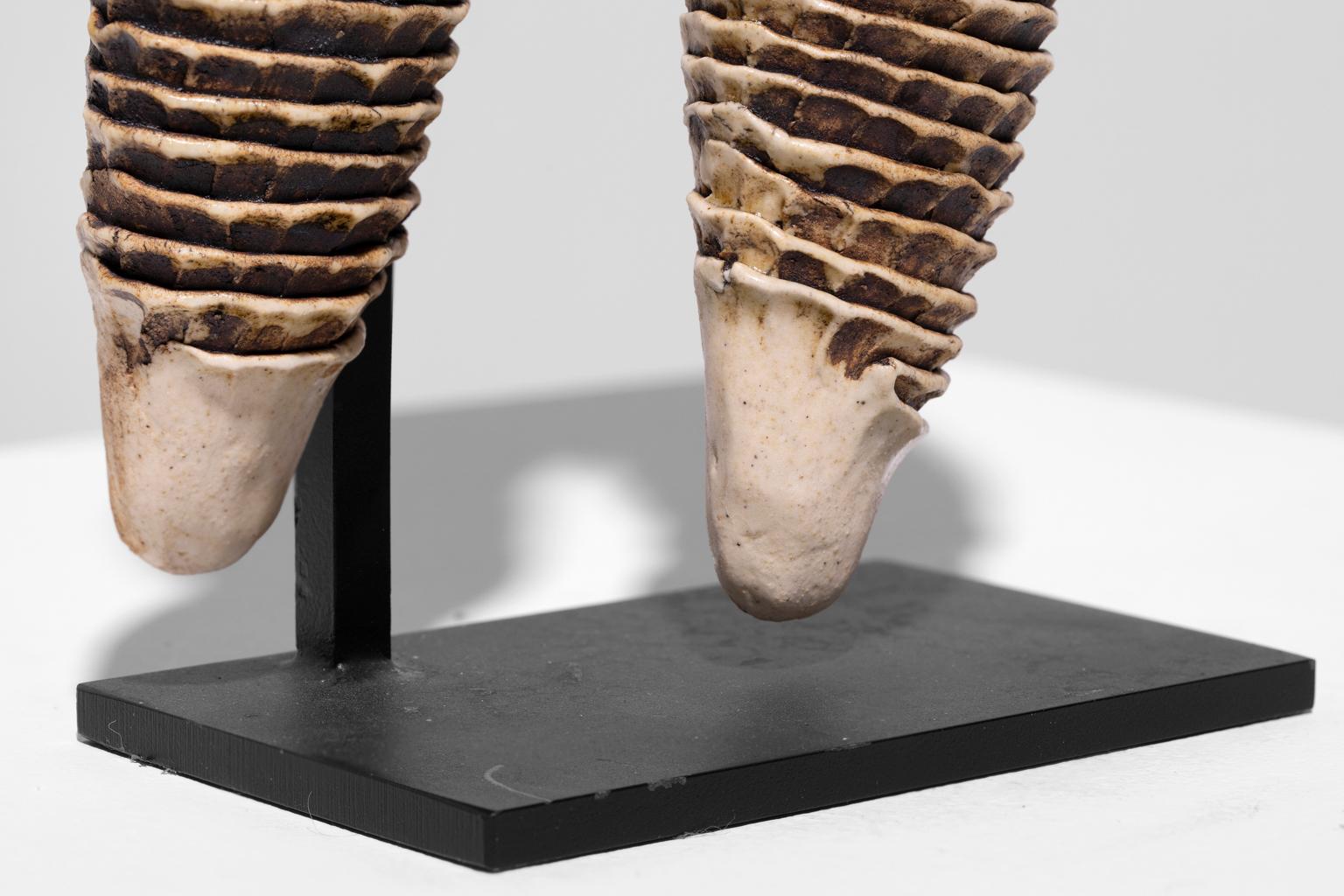 Michele Oka Doner Stoneware Figurines Female Torso w/Legs Phallic Shaped Spear 10