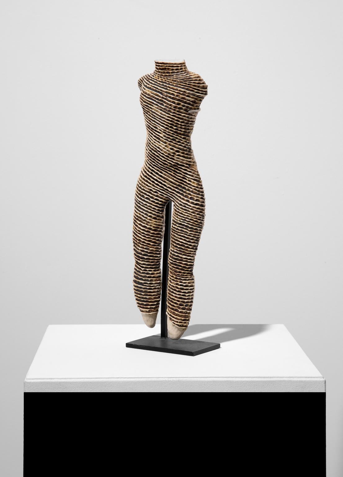 Michele Oka Doner Stoneware Figurines Female Torso w/Legs Phallic Shaped Spear 1