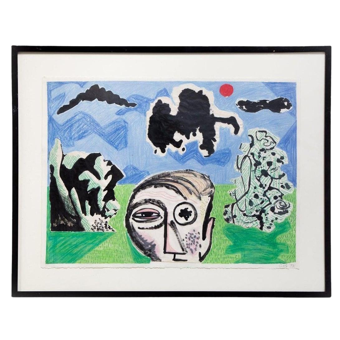 Pittura astratta senza titolo su carta del 1990 di Cole in vendita