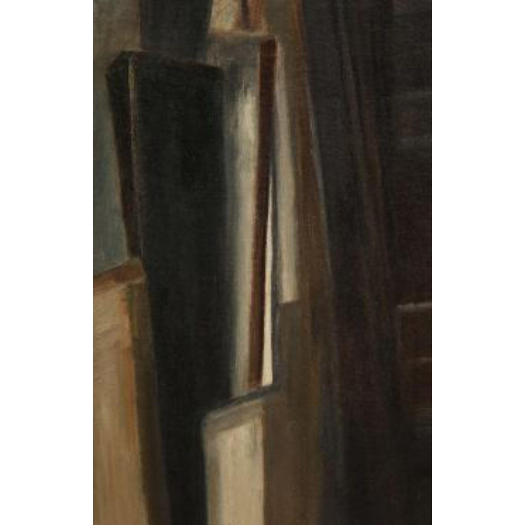 Óleo sobre lienzo expresionista abstracto negro y marrón sin título, firmado 