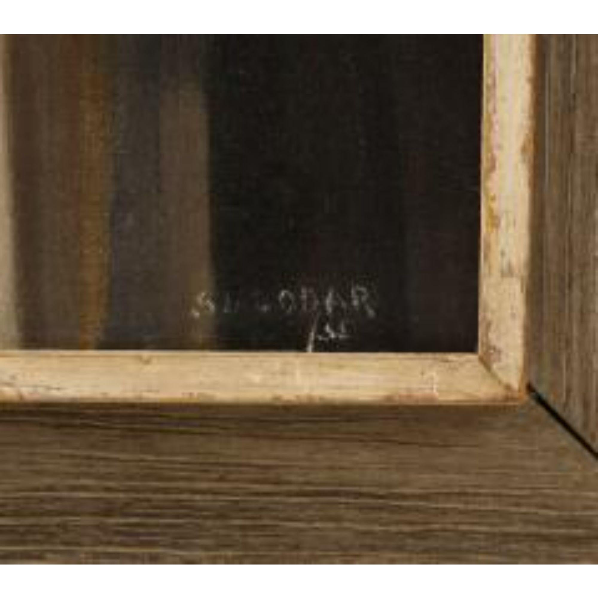 Óleo sobre lienzo expresionista abstracto negro y marrón sin título, firmado 