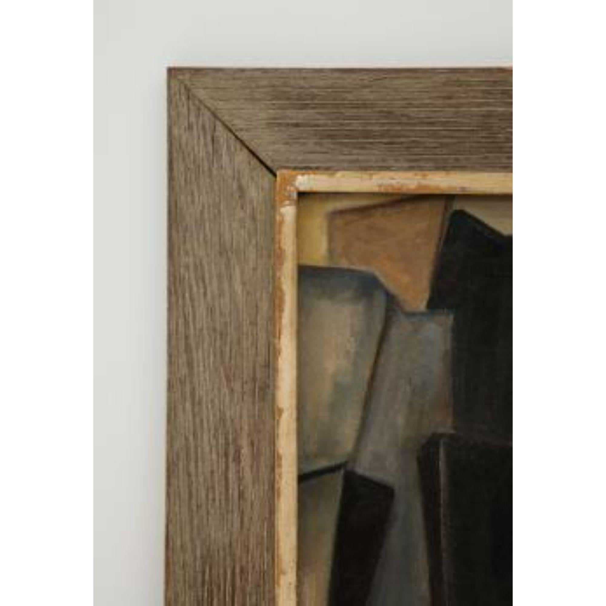 Óleo sobre lienzo expresionista abstracto negro y marrón sin título, firmado 