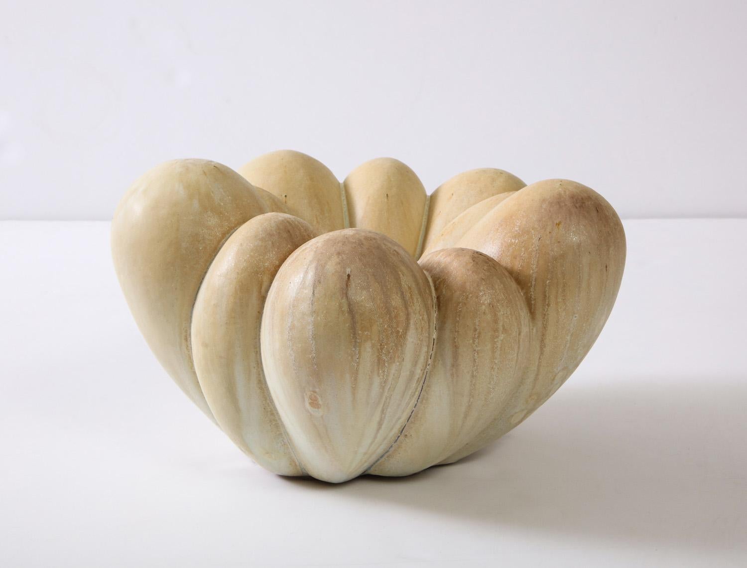 Untitled bowl #6 by Rosanne Sniderman. Stoneware bowl form. Wood fired with cream glazes.
  