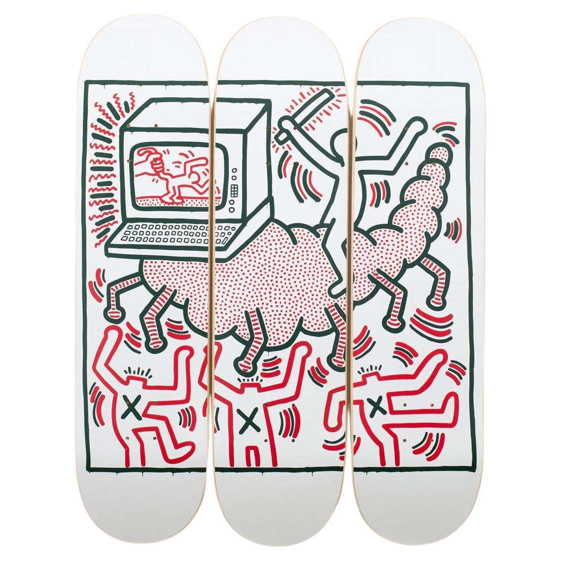 Skateboards Triptych Keith Haring Untitled 1984 - The Skateroom Skateboards Triptych Keith Haring Untitled 1984 - The Skateroom