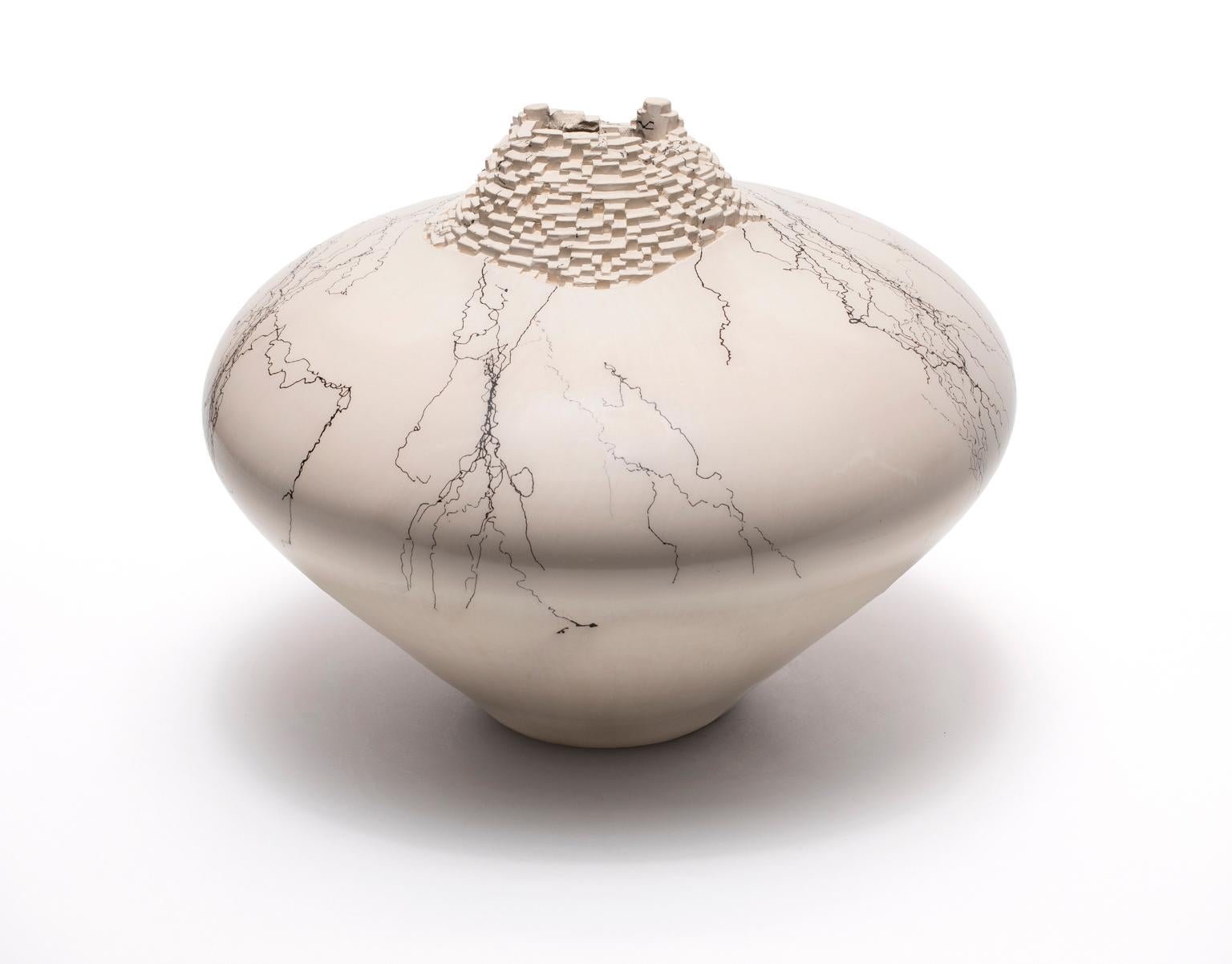 Modern  Jeff Margolin Ceramic Pot w/Black Decoration For Sale