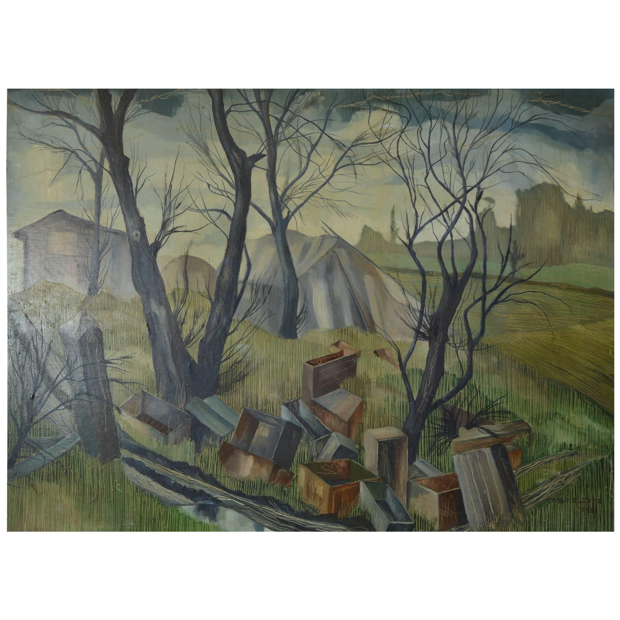 Untitled. Chaotic Landscape. Acrylic on Board R.Melsome, 1966
