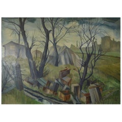 Vintage Untitled. Chaotic Landscape. Acrylic on Board R.Melsome, 1966