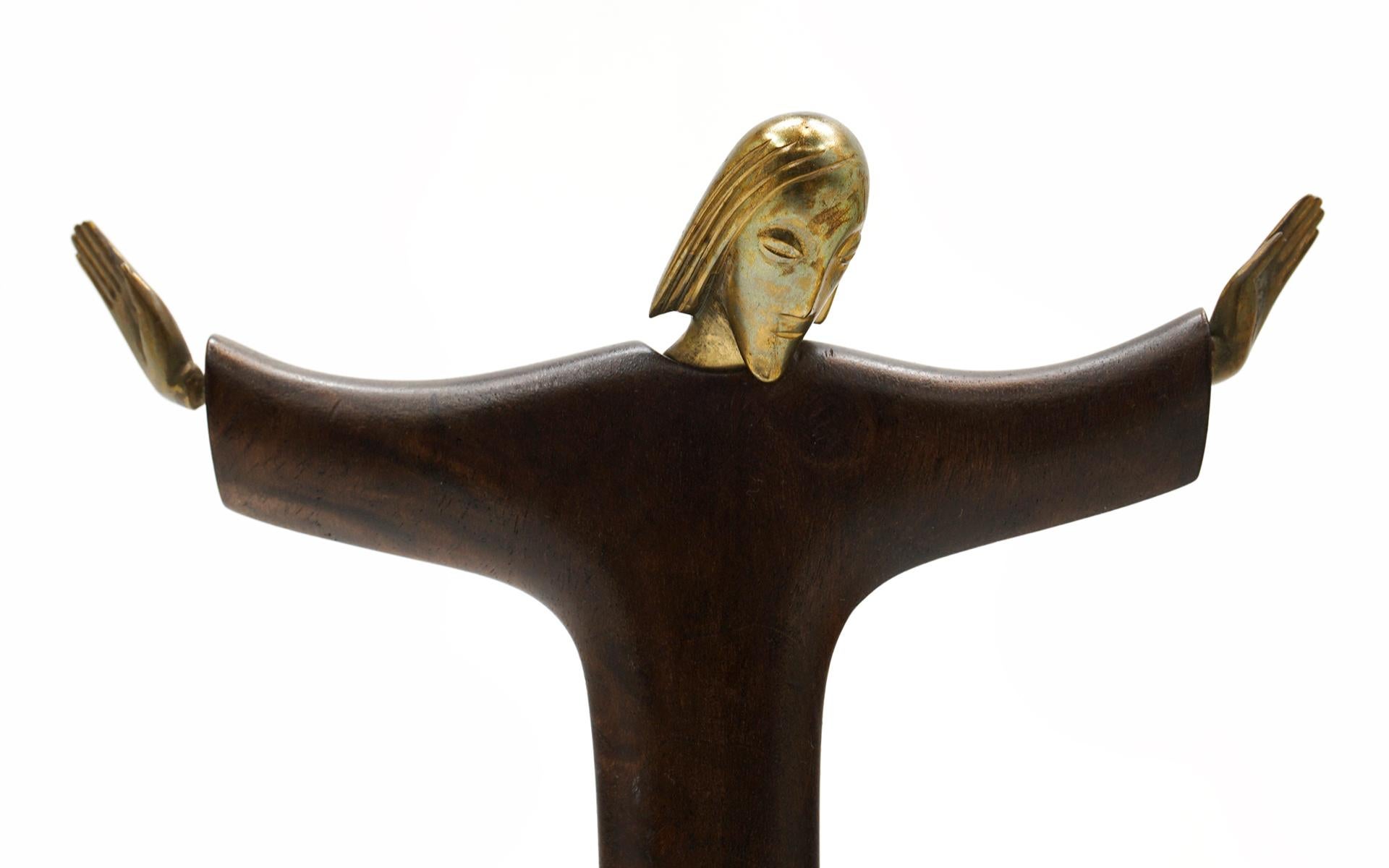 Mid-Century Modern Untitled 'Christ' Sculpture by Karl Hagenauer, 1950, Rosewood and Bronze For Sale
