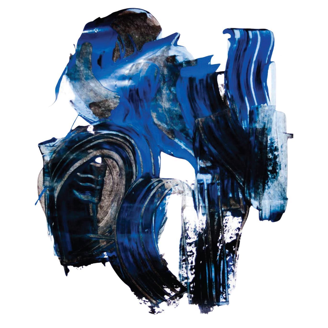 "Sin título" Pintura contemporánea acrílico sobre papel paleta azul de Max Sanjulian en venta