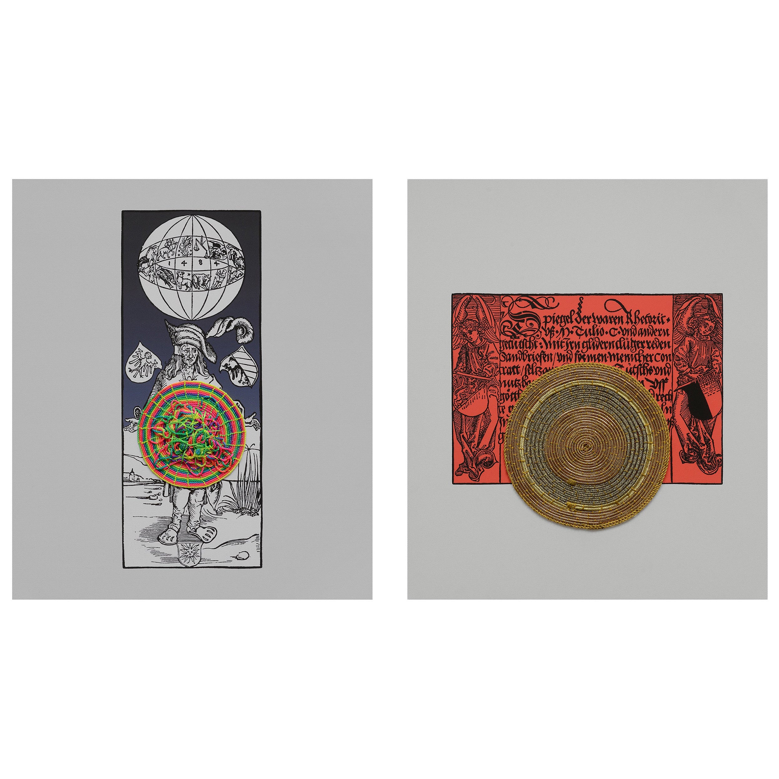 Untitled Diptych. Unique embroidery artwork. From the Durero series